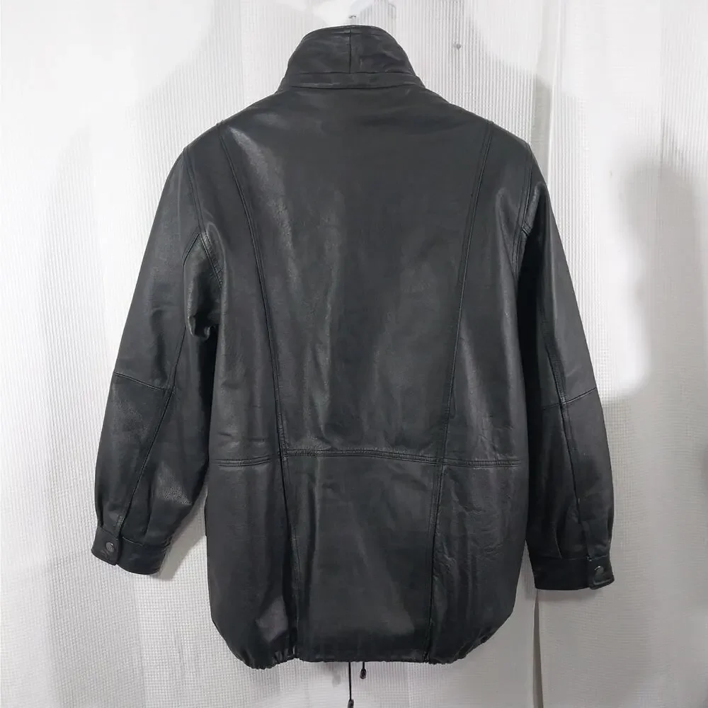 CROFT & BARROW! LUXE BLACK GENUINE LEATHER THERMAL LINED COAT, JACKET! SZ M